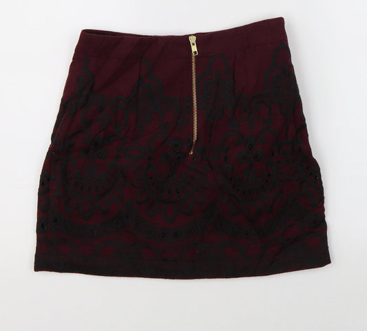 Topshop Womens Purple Floral A-Line Skirt Size 8
