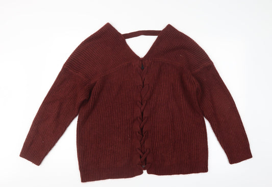 New Look Womens Red Knit Pullover Jumper Size M