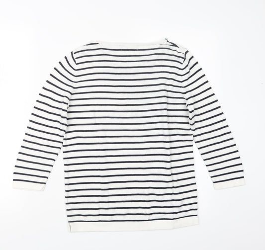 Belle Vere Womens White Striped Knit Pullover Jumper Size 10