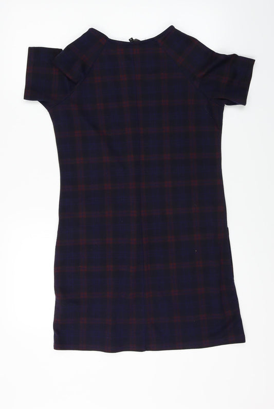 New Look Womens Blue Check A-Line Size 10