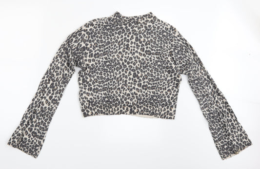 Topshop Womens Brown Animal Print Cropped Blouse Size 8