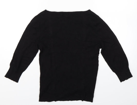 PERANA Womens Black Striped Basic T-Shirt Size 12