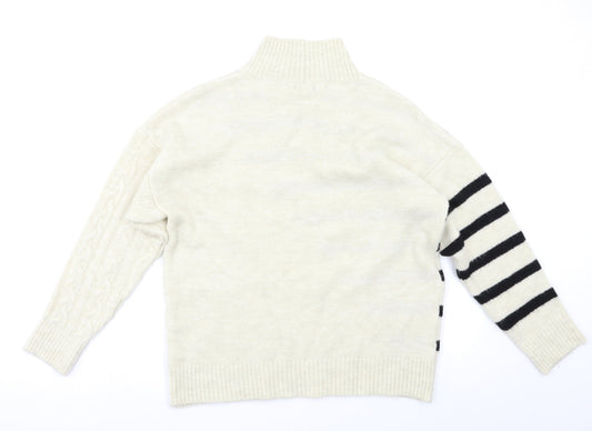 M&Co Womens White Striped Pullover Jumper Size S