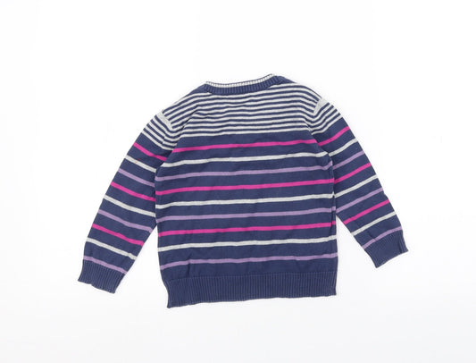 Preworn Girls Blue Striped Pullover Jumper Size 2-3 Years