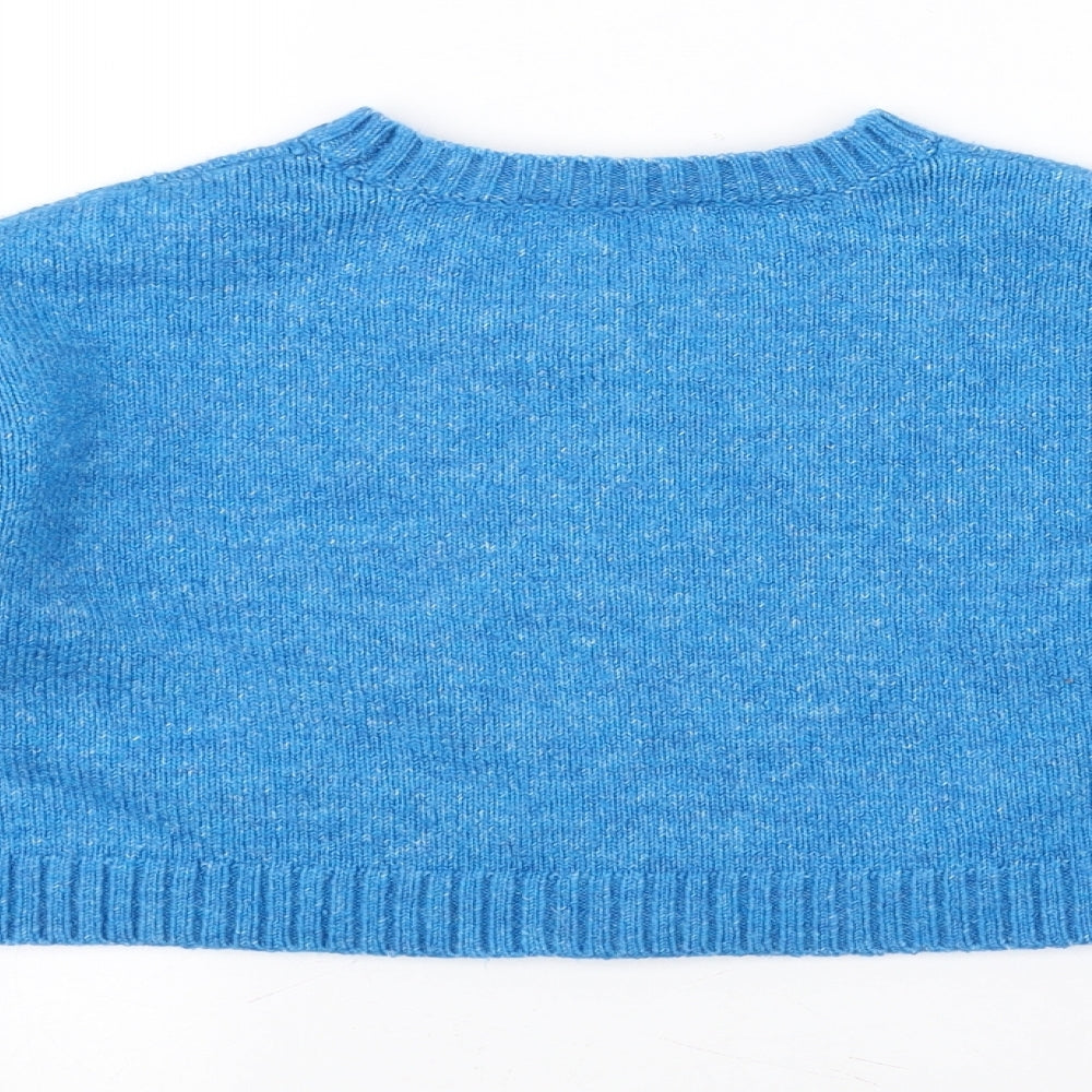 Brand and care label for miss e-vie girls’ blue jumper, size 7-8, years