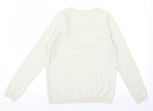 grace and mila Womens White Pullover Jumper Size S