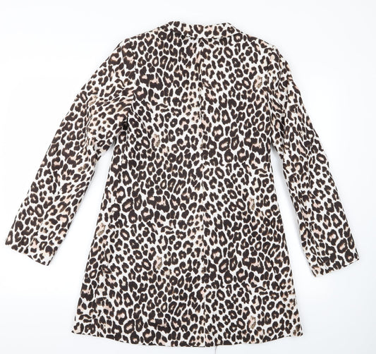 H&M Womens Beige Animal Print Overcoat Jacket Size 4