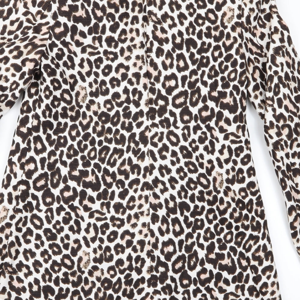 H&M Womens Beige Animal Print Overcoat Jacket Size 4