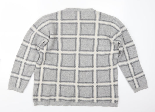 COSTWOLD COLLECTIONS Womens Grey Check Knit Pullover Jumper Size XL