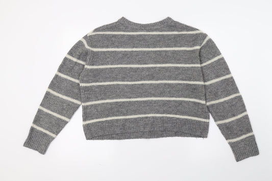 H&M Womens Grey Striped Knit Pullover Jumper Size 6