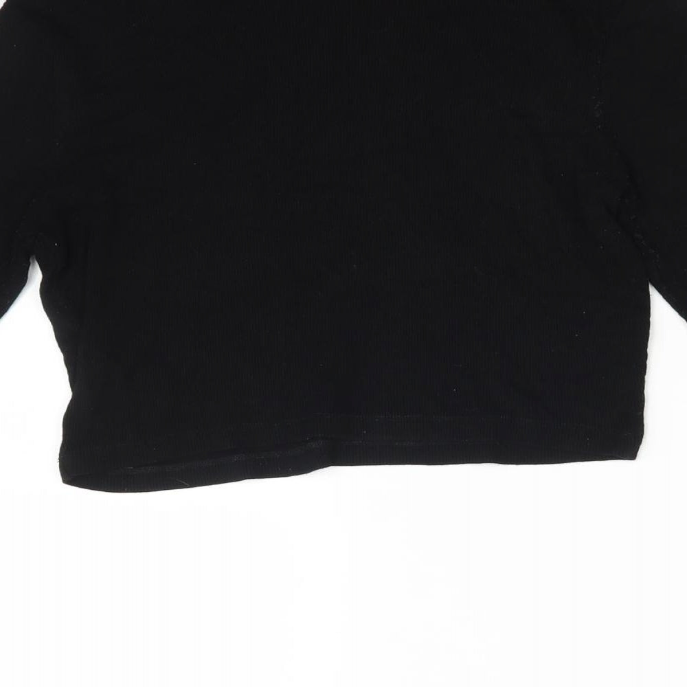 Brand and care label for ASOS women’s black basic t-shirt, size UK 12