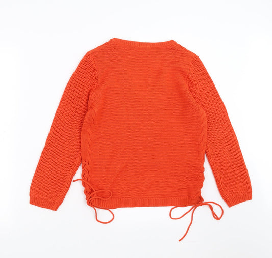 Sainsburys Womens Orange Knit Pullover Jumper Size 8 - tie side detail