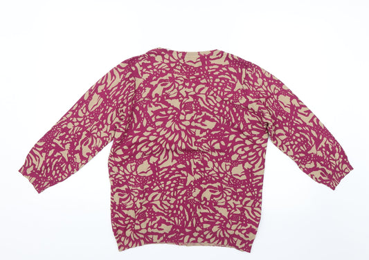 elite Womens Pink Floral Basic Button-Up Size L