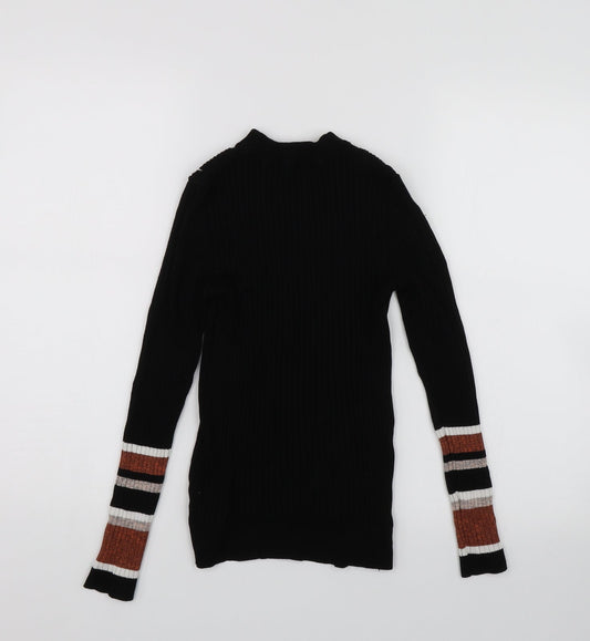New Look Womens Black Striped Wrap T-Shirt Size 10
