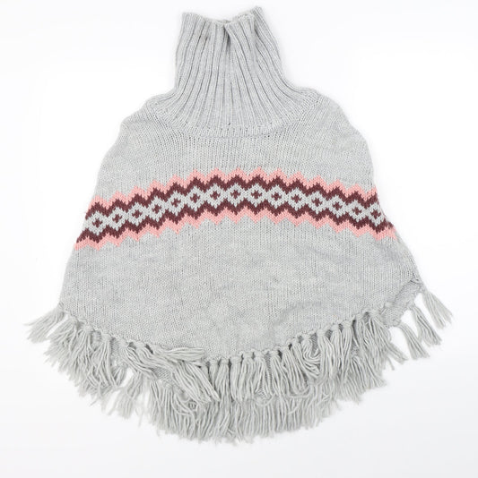 H&M Girls Grey Argyle/Diamond Cape Jumper Size 13-14 Years