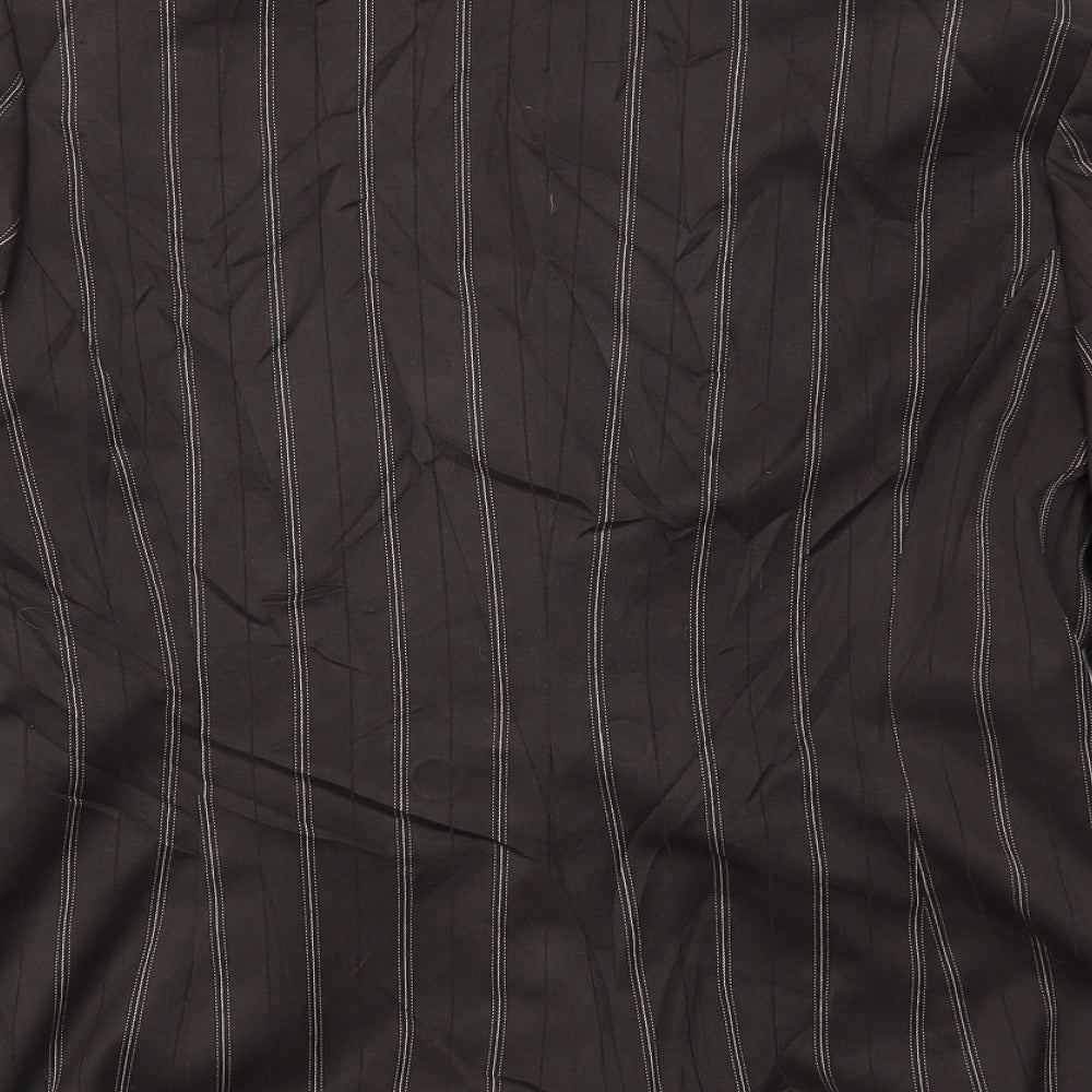 Brand and care label for NEXT women’s brown striped jacket, size UK 14