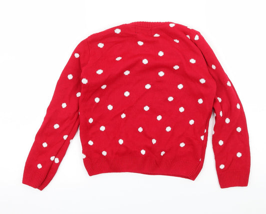 Cheeky Elf Girls Red Knit Pullover Jumper Size 3-4 Years - Snowman