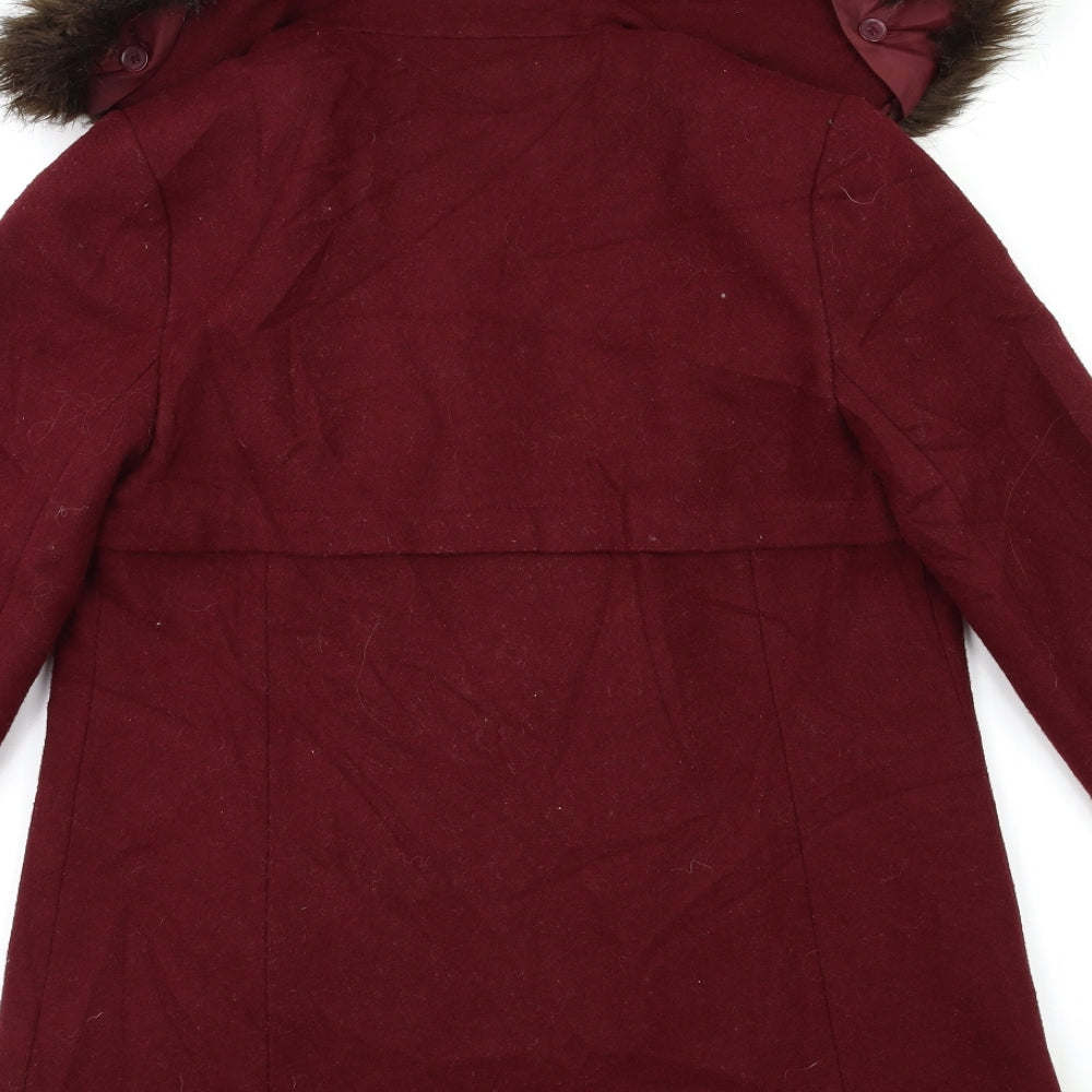 Brand and care label for Red Herring women’s red overcoat coat, size UK 8