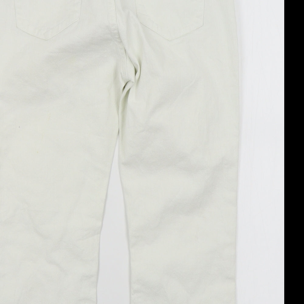 Brand and care label for Falmer Heritage women’s white straight jeans, size UK 10, 20-inch leg