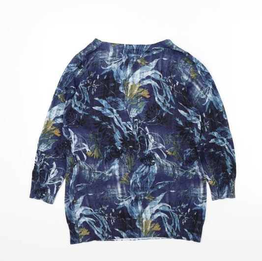 Joseph A Womens Blue Geometric Henley Jumper Size M