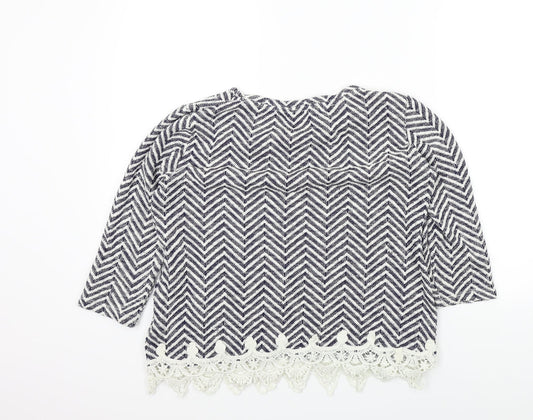 Dorothy Perkins Womens Blue Geometric Pullover Jumper Size 12 - LACE HEM