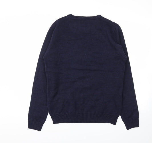 Threadbare Mens Blue Argyle/Diamond Pullover Sweatshirt Size M