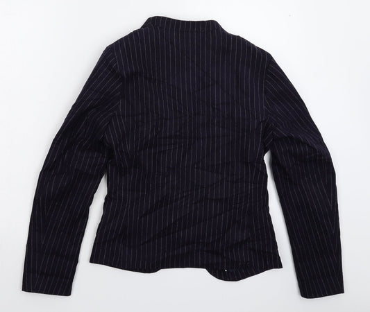 H&M Womens Blue Striped Jacket Blazer Size 10