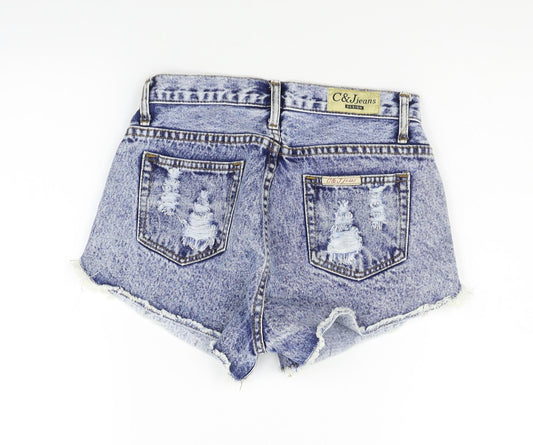 c&j Womens Blue Cut-Off Shorts Size L - DESTRESSED