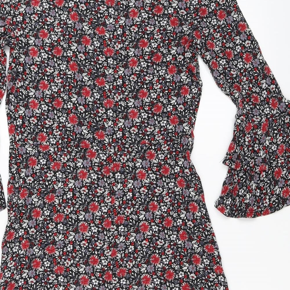 Papaya Womens Black Floral Fit & Flare Size S