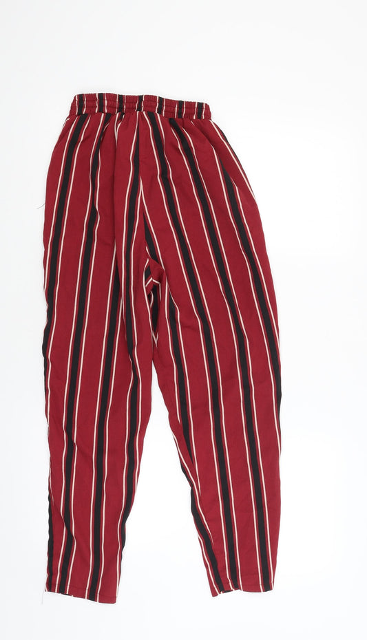 PRETTYLITTLETHING Womens Red Striped Trousers Size 6 L23 in
