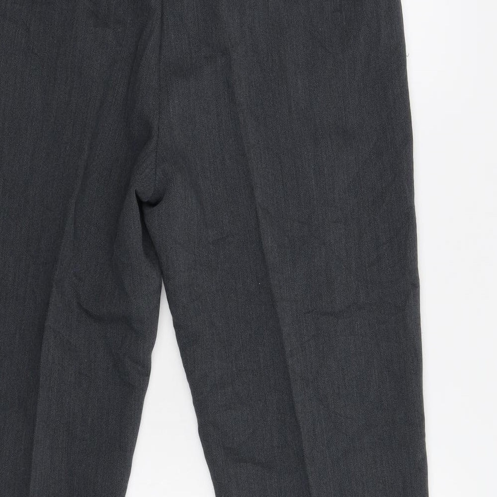 Brand and care label for Dunnes women’s grey trousers, size UK 14, 28-inch leg