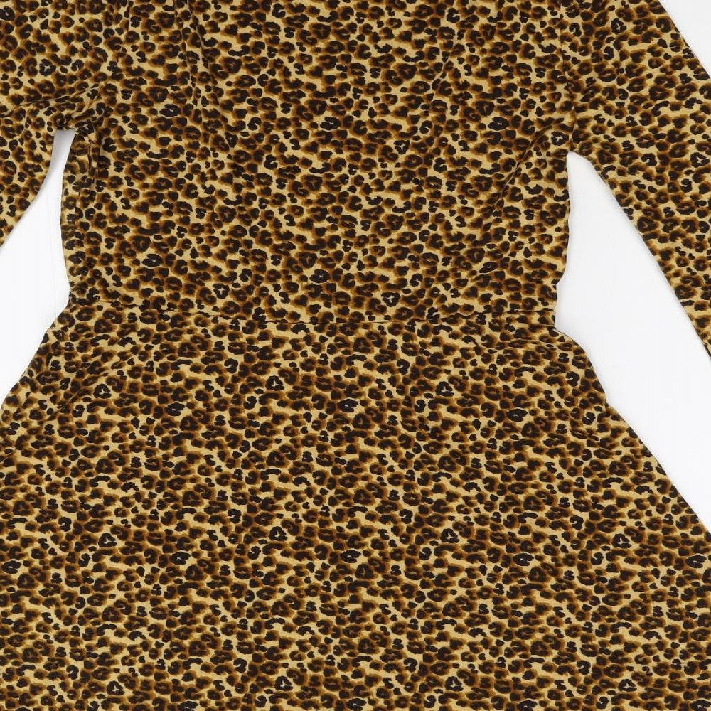 FOREVER 21 Womens Yellow Animal Print Fit & Flare Size L