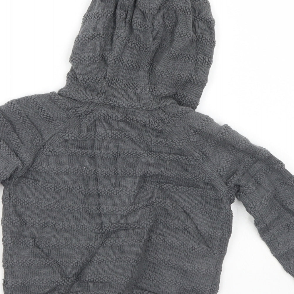 Brand and care label for John Lewis boys’ grey striped jacket coat, size 9-12, months