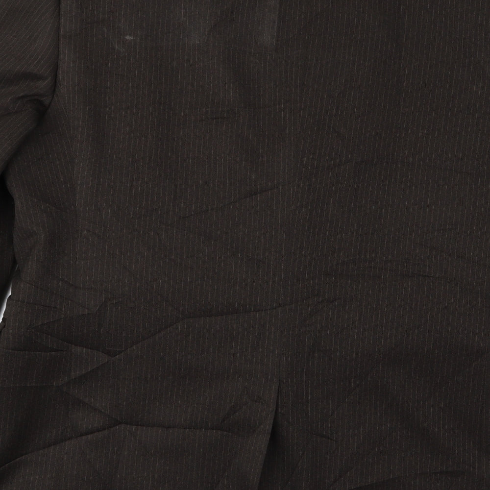 Brand and care label for Taylor & Wright men’s brown striped jacket, size 42