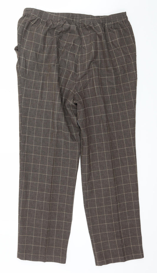 Marks and Spencer Womens Brown Check Trousers Size 16 L29 in