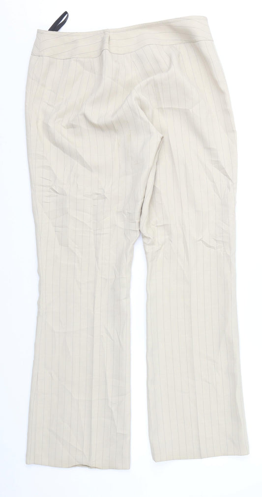 Dorothy Perkins Womens Beige Striped Trousers Size 14 L31 in