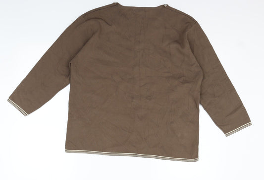 Touch Womens Brown Basic T-Shirt Size L