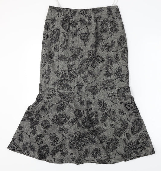 Precis Womens Grey Floral A-Line Skirt Size 30 in