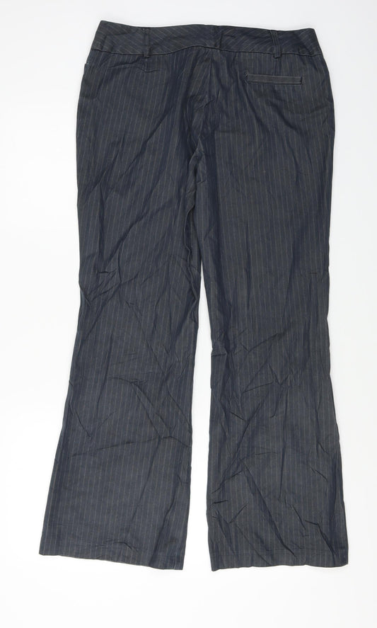 Wallis Womens Grey Striped Trousers Size 14 L27 in