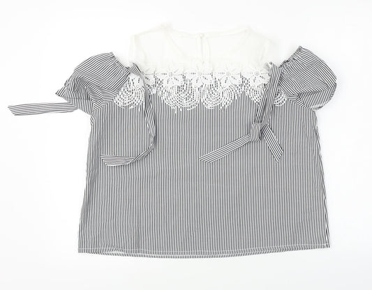 Preworn Womens White Striped Basic Blouse Size 2XL