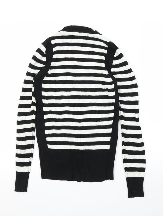 M&S Womens Black Striped Pullover Jumper Size 10