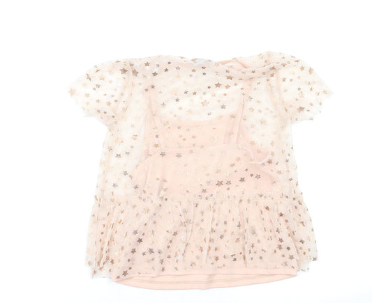 I love Girlswear Girls Pink Geometric Pullover Blouse Size 7 Years - Stars