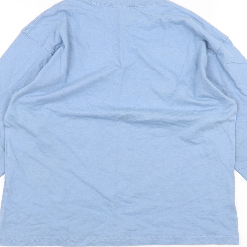 Brand and care label for Preworn girls’ blue basic t-shirt, size 9-10, years