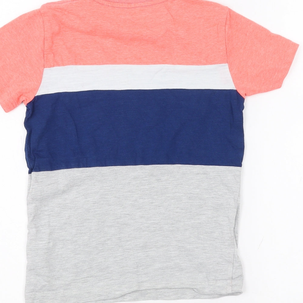 Brand and care label for Next girls’ grey striped basic t-shirt, size 5-6, years