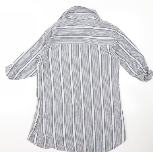 Preworn Womens Grey Striped Basic Button-Up Size M