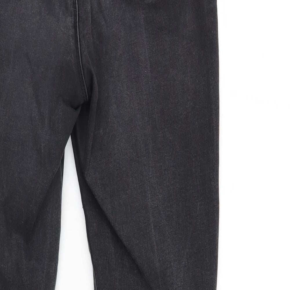 Brand and care label for Denim & Co. women’s black denim tapered jeans, size UK 12, 27-inch leg