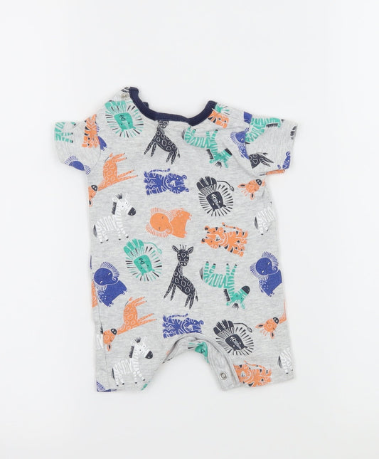 George Boys Grey Geometric Jersey Babygrow One-Piece Size Newborn - Zoo Animals