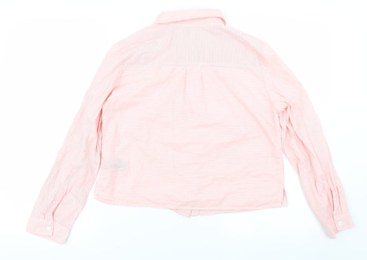 girl krazy Womens Pink Striped Cropped Button-Up Size S