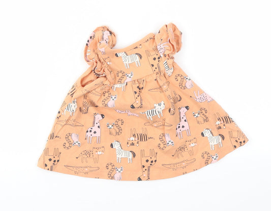 George Girls Orange Animal Print Basic T-Shirt Size 12-18 Months