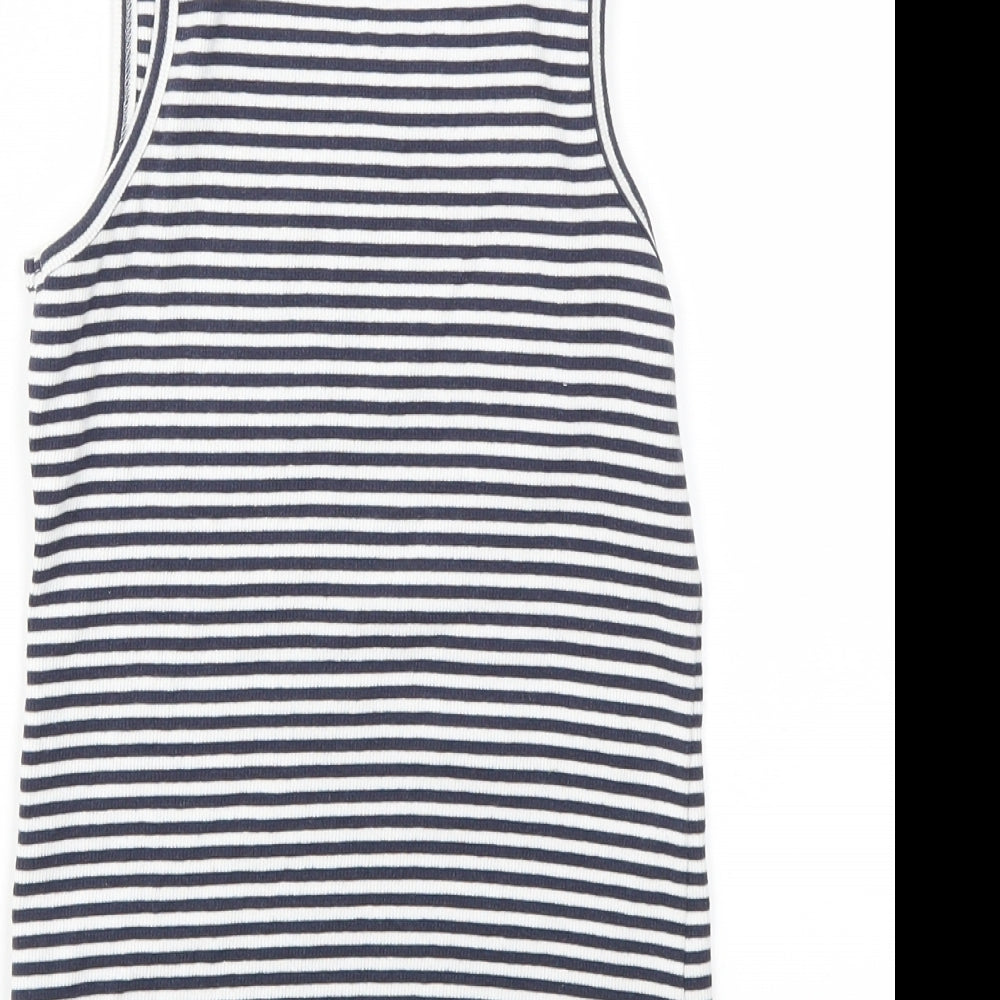 Brand and care label for Next girls’ blue striped basic t-shirt, size 9, years
